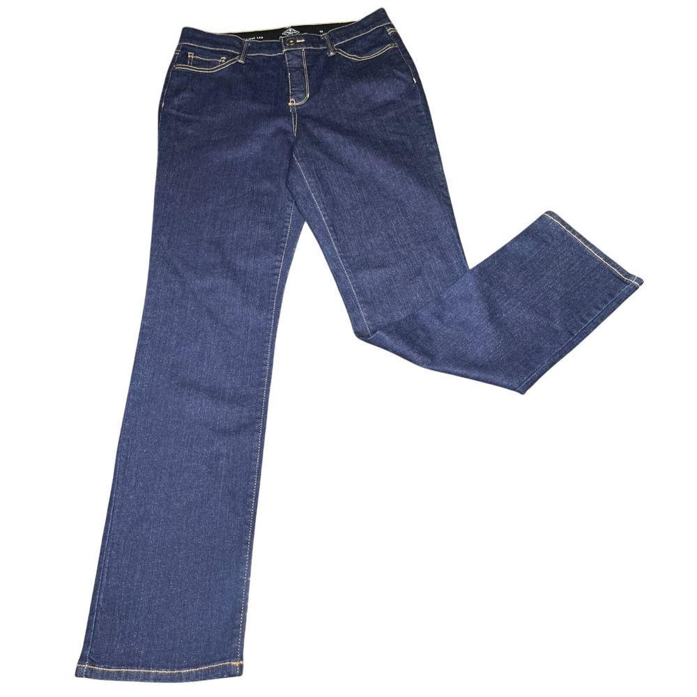 St. John's Bay Women's Size 12 Denim Blue Straight Leg Dark Wash Stretchy Waist